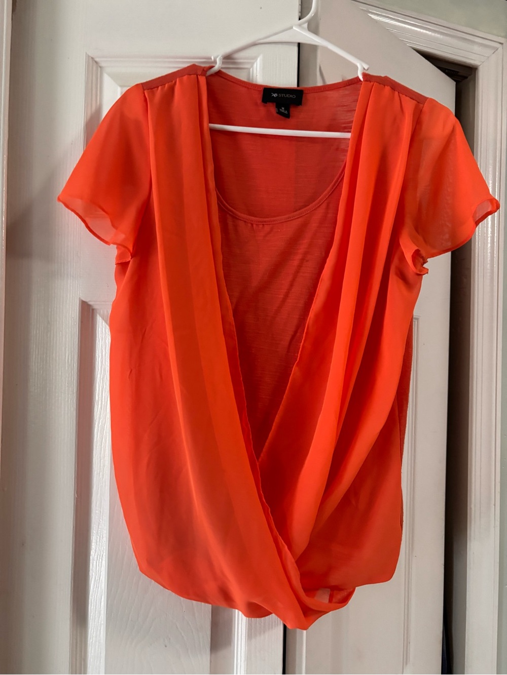 AB Studio Orange Sheer Surplice Blouse